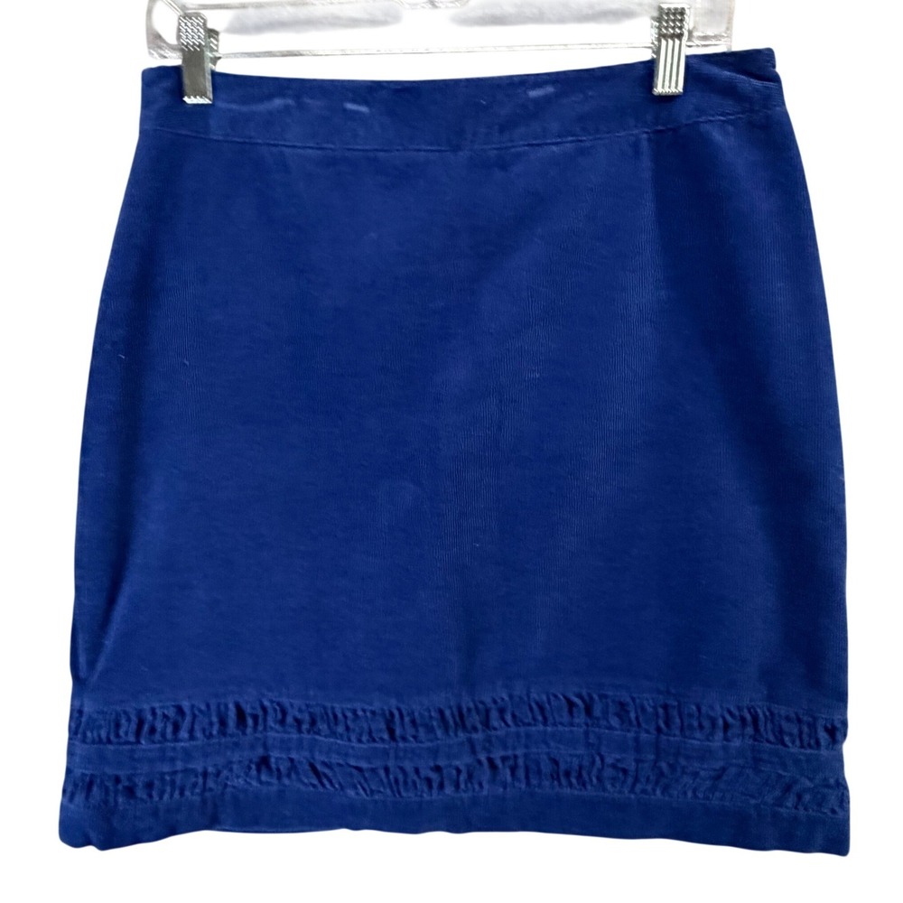 Boden Corduroy Skirt Womens 10 Blue Smocked Shirred Hem Preppy Dark Academia